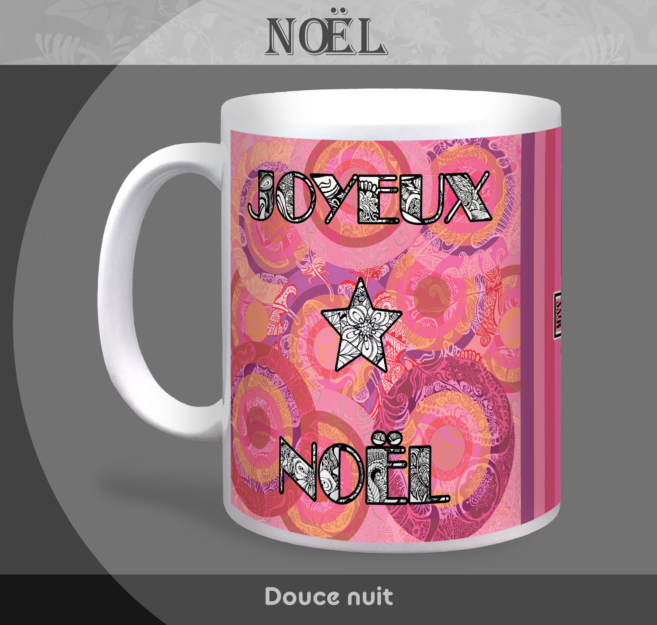 Mug "Douce Nuit" - rose et orange - Collection "Fêtes et événements"
