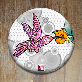 Badge "Amis colibris" - Rose - Collection "Cabinet de curiosités"