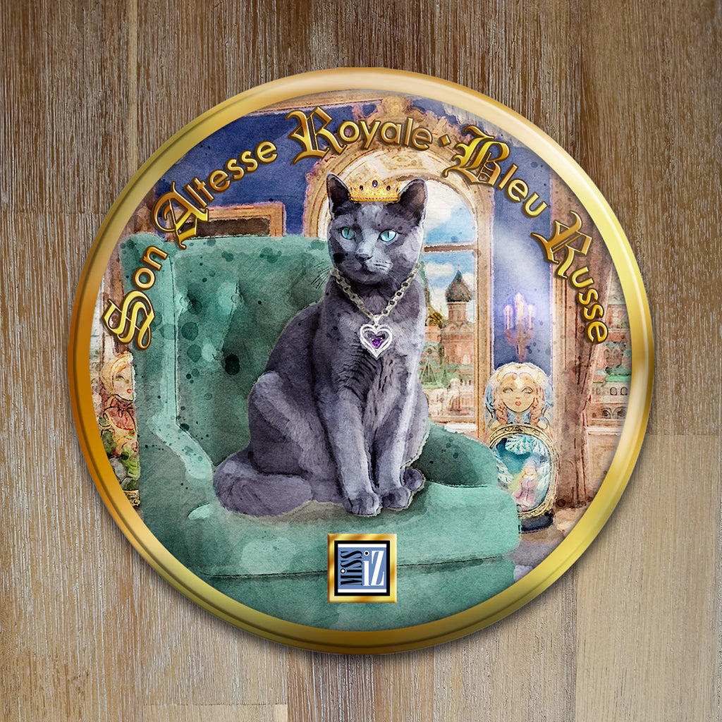 Badge Chat - "Bleu russe" - Collection "Son Altesse Royale"