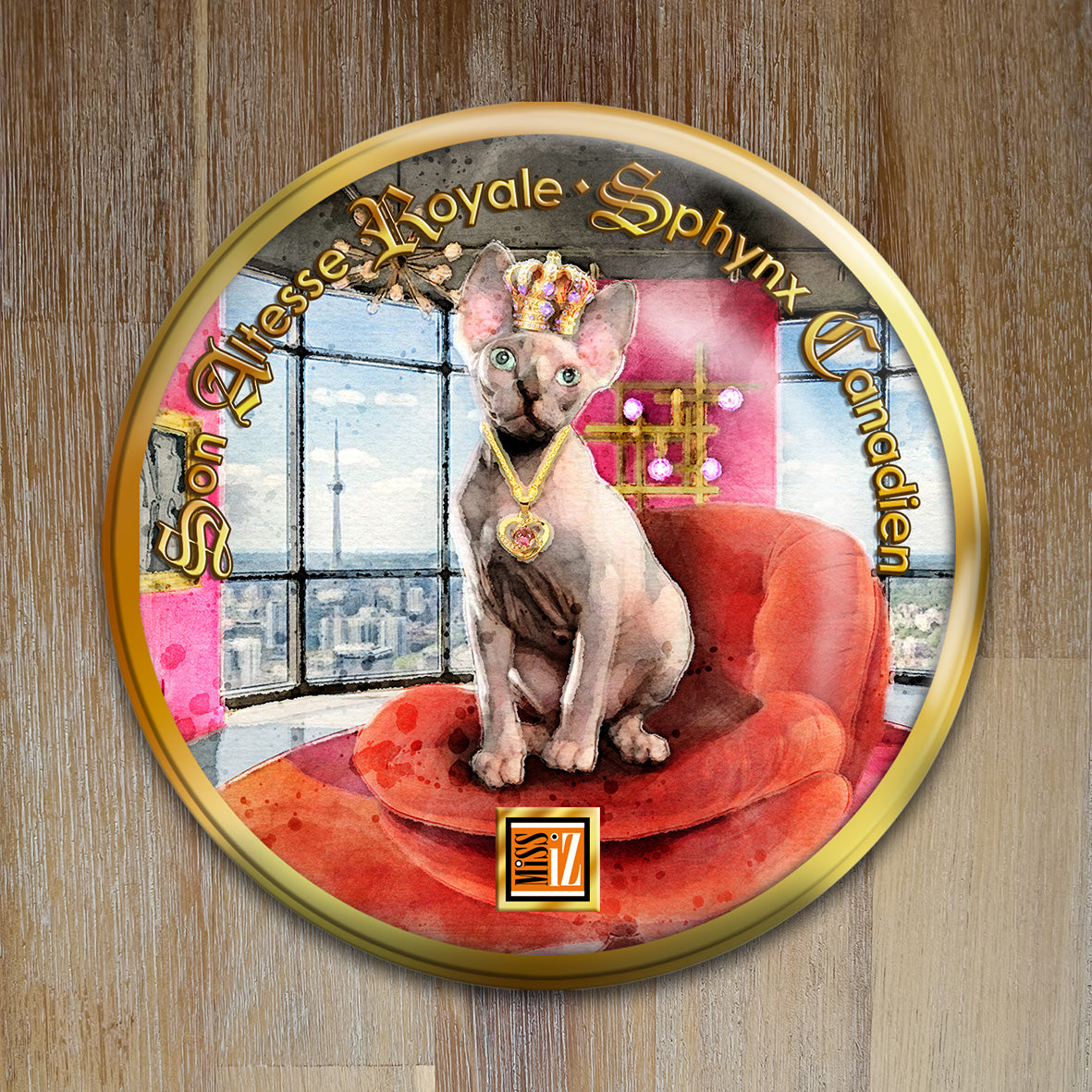 Badge Chat - "Sphinx canadien" - Collection "Son Altesse Royale"