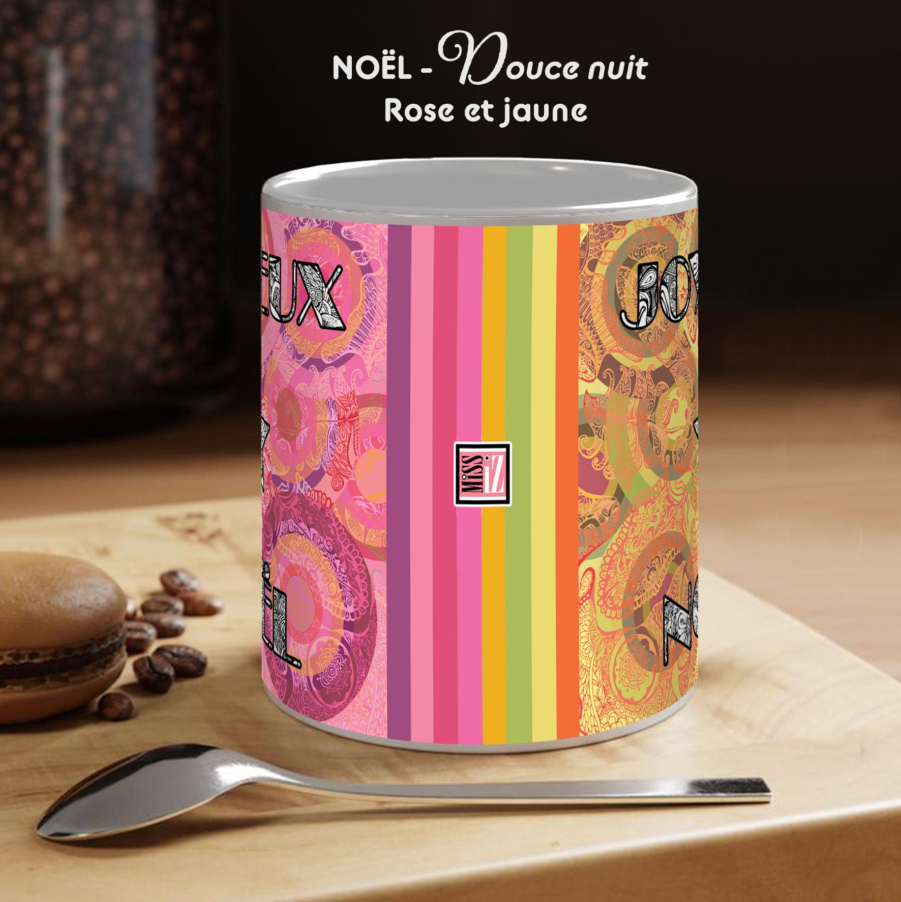 Mug EVENEMENT - Noël - Douce nuit - Rose et jaune